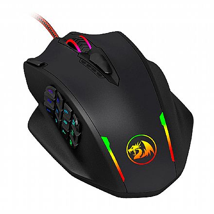 Mouse - Mouse Gamer Redragon Impact - 12400dpi - 12 Botões Laterais Programáveis - LED RGB - M908
