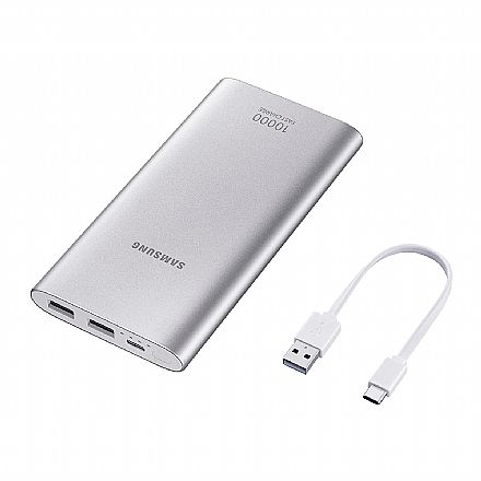 Carregadores - Power Bank Carregador Portátil Original Samsung EB-P1100CSPGBR - Bateria Externa 10000mAh - USB - para Smartphones, Tablets - Prata