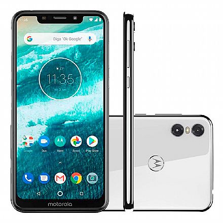 Smartphone - Smartphone Motorola Moto One - Tela 5.9" HD+, 64GB, Dual Chip 4G, Câmera Dupla 13MP + 2MP, Filma em Ultra HD 4K, Leitor de Digital - Branco - XT1941-3