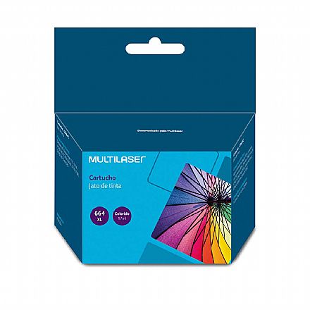 Cartucho - Cartucho compatível HP 664XL Colorido - F6V30A - Multilaser CO664C - para Deskjet Ink Advantage 1115/2136/4536/3636/3836/3635/3776/3788/3790/2676/4676