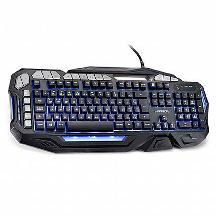 Teclado - Teclado Gamer Multilaser Warrior Kilian - 5 Teclas Macro Programáveis - com Suporte para Smartphone - Iluminação LED 3 Cores - ABNT - TC226