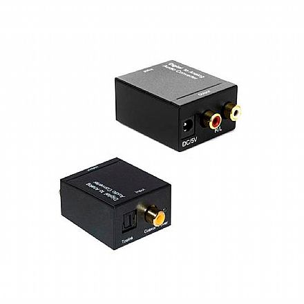 Cabo & Adaptador - Conversor de Áudio Digital para Analógico - Toslink (óptico) ou Coaxial para 2 RCA - AD0250