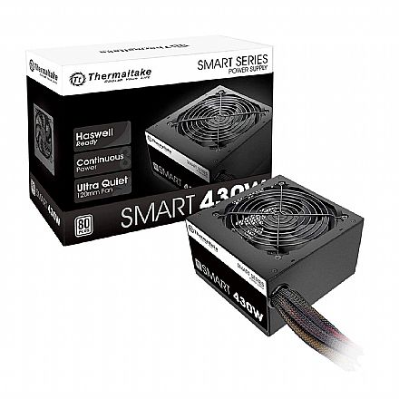 Fonte - Fonte 430W Thermaltake Smart Series - PFC Ativo - Eficiência 80% - 80 PLUS® White - PS-SPD-0430NPCWUS-W