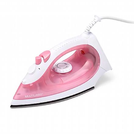 Eletroportáteis - Ferro de Passar Roupa a Vapor - 127V - 1200W - Base Antiaderente e Reservatório de Água com Indicador nível - Função Vapor Extra - Branco e Rosa - Multilaser HO018