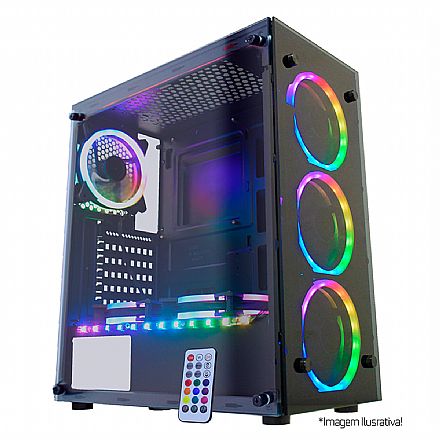Gabinete - Gabinete Gamer K-Mex Atlantis ll - Painel Frontal e Lateral em Vidro Temperado - com Coolers e Fita LED RGB Rainbow - Controle Remoto - CG-02N9