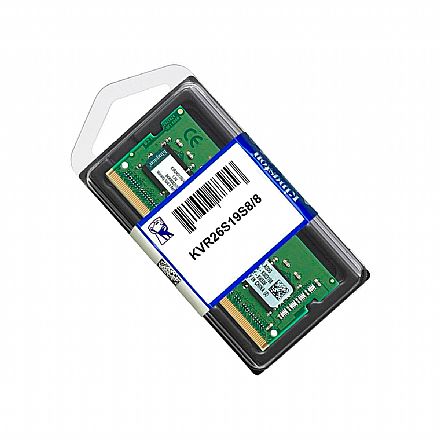 Memória para Notebook - Memória SODIMM 8GB DDR4 2666MHz Kingston - para Notebook - KVR26S19S8/8
