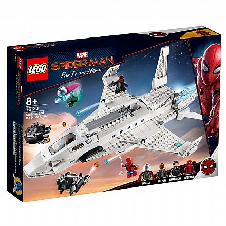 Brinquedo - LEGO Marvel - Homem-Aranha: Longe de Casa - O Aviao a Jato de Stark e o Ataque do Drone - 76130