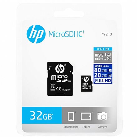 Cartão de Memória - Cartão 32GB MicroSD com Adaptador SD - Classe 10 - Velocidade até 80MB/s - HP HFUD032-1U1