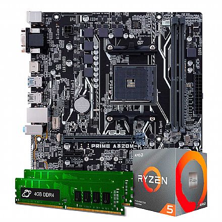 Kit Upgrade - Kit Upgrade Processador AMD Ryzen™ 5 3600 + Placa Mãe Asus PRIME A320M-K/BR + Memória 8GB DDR4