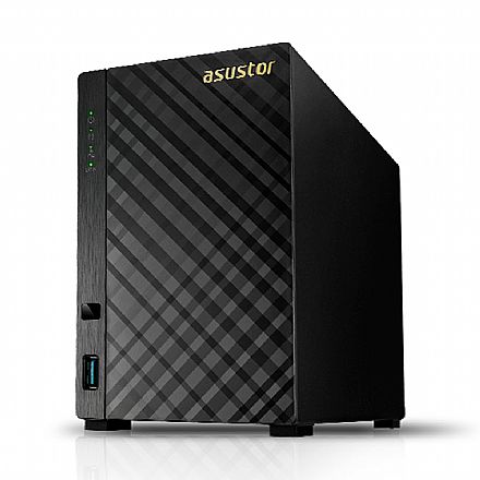 Storage / Case / Dockstation - Sistema de Storage de 2 baias Asustor NAS AS1002T V2 - Processador Marvell Armada 385 1.6 GHZ - Gigabit - USB 3.0 - Suporta 2 HDs SATA