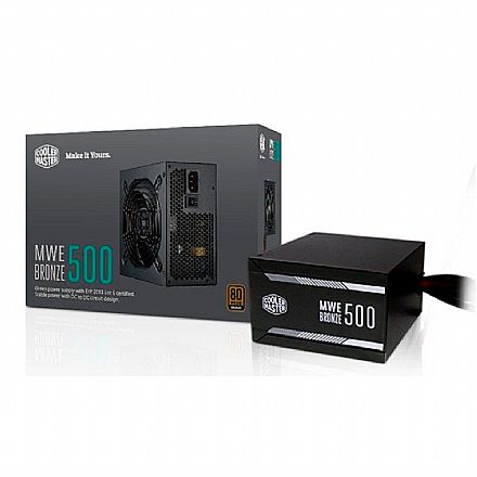 Fonte - Fonte 500W Cooler Master MWE - PFC Ativo - Eficiência 85% - 80 PLUS® Bronze - MPX-5001-ACAAB-BR