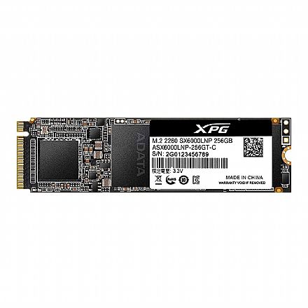 SSD - SSD M.2 256GB Adata XPG SX6000 - NVMe - 3D NAND - Leitura 1800MB/s - Gravação 900MB/s - ASX6000LNP-256GT-C