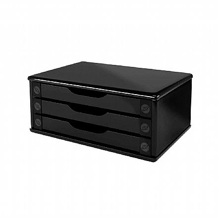 Móveis - Suporte para Monitor de Mesa - com 3 Gavetas - Black Piano - 3347