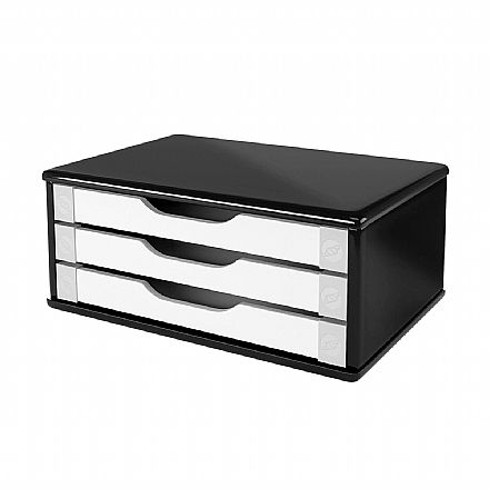 Móveis - Suporte para Monitor de Mesa - com 3 Gavetas - Black Piano e Branco - 3349