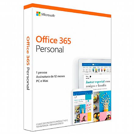 Software - Microsoft Office 365 Personal - Licença Anual para 1 usuário - 1 TB de Armazenamento One Drive - 1 PC ou Mac + 1 Smartphone - QQ2-00721