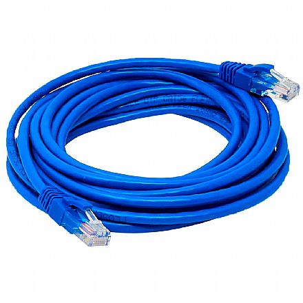 Cabo de rede - Cabo de Rede UTP (Patch Cord) RJ45 Cat 5e - 5 metros - Azul - Plus Cable PC-ETHU50BL