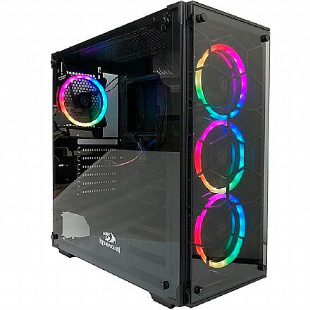 Gabinete - Gabinete Redragon Wheeljack - Janela Lateral e Frontal em Vidro Temperado - com Coolers RGB - USB 3.0 - GC-606BK-RG