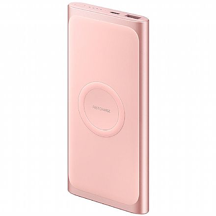 Carregadores - Power Bank Carregador Portátil sem Fio - Original Samsung EB-U1200CPPGBR - Bateria Externa 10.000mAh - Carga Rápida - USB-C - Rosé