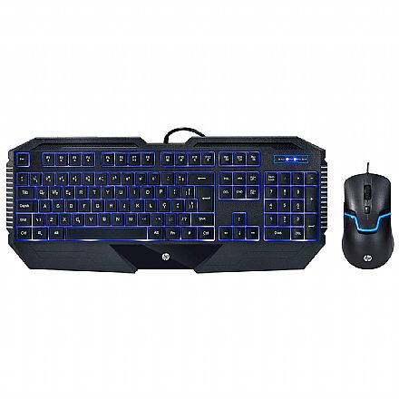 Kit Teclado e Mouse - Kit Teclado e Mouse Gamer HP GK1100 - ABNT - 1600dpi - com LED Azul - 7JH30AA