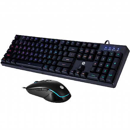 Kit Teclado e Mouse - Kit Teclado e Mouse Gamer HP KM200 - ABNT2 - USB - Iluminação RGB - 2400dpi - 7JH33AA