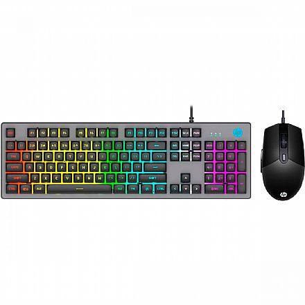 Kit Teclado e Mouse - Kit Teclado e Mouse Gamer HP KM300F - ABNT2 - Preto - Iluminação RGB - 6400dpi - 8AA01AA