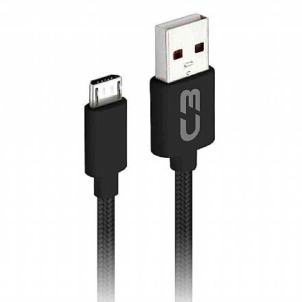 Cabo & Adaptador - Cabo Micro USB para USB - 2 Metros - Preto - C3Tech CB-M21BK C3PLUS