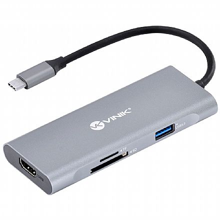 Cabo & Adaptador - Adaptador Conversor USB-C para HDMI - 3 Portas USB 3.0 - Leitor de Cartão - USB-C power - Compatível com Samsung DEX - Vinik HC-7
