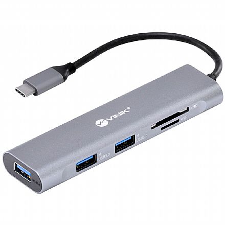 Cabo & Adaptador - HUB USB-C - 3 Portas 3.0 - Leitor de Cartão - Vinik HC-1