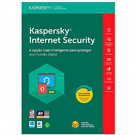 Software - Kaspersky Internet Security Multidispositivos - Licença de 1 ano - para 5 Dispositivos - Versão Download