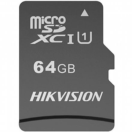 Cartão de Memória - Cartão 64GB MicroSD com Adaptador SD - Classe 10 - Velocidade até 92MB/s - Hikvision HS-TF-C1STD-64G-A