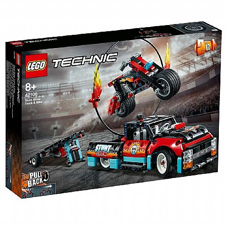 Brinquedo - LEGO Technic - Motocicleta e Caminhao de Acrobacias - 42106