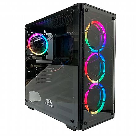 Gabinete - Gabinete Gamer Redragon Wheel Jack - Janelas Lateral e Frontal em Vidro Temperado - Mid Tower - GC-606BK