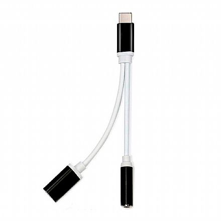 Cabo & Adaptador - Cabo Adaptador Conversor USB-C para P2 Fêmea + USB-C Fêmea - Converte saida Tipo C para conector de fones de ouvido de 3,5 mm