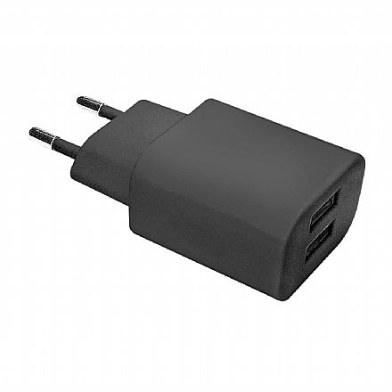 Carregadores - Carregador de parede Universal - 2 Saídas USB - Bivolt - 2.1A - Preto - Geonav ESACB2