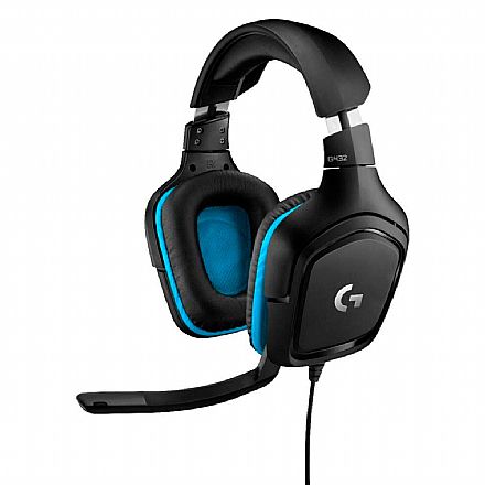 Fone de Ouvido - Headset Gamer Logitech G432 Wired 7.1 Surround - Drivers 50mm - Conector USB e P2 - Preto/Azul