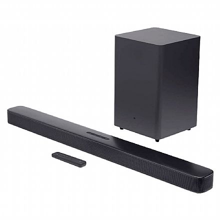 Home Theater - Soundbar 2.1 JBL Bar 2.1 Deep Bass - 206W RMS - Subwoofer sem fio - Conexão HDMI, Óptica, Bluetooth e USB - JBLBAR21DBBLKBR