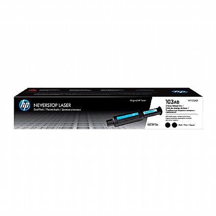 Toner - Kit Recarga para HP Neverstop com 2 Unidades - Toner HP 103A Preto - W1103AD - Para HP Neverstop 1000A / 1000W / 1200A / 1200W