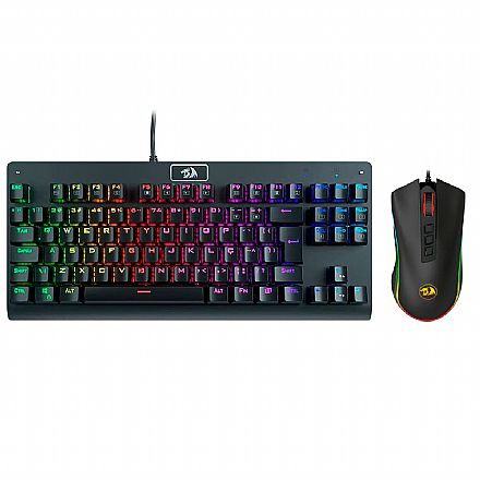 Kit Teclado e Mouse - Kit Gamer Redragon - Teclado Mecânico Dark Avenger RGB + Mouse Cobra Chroma