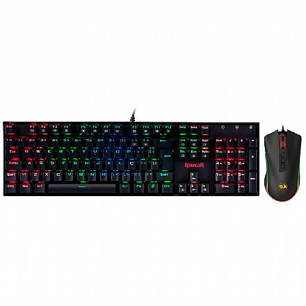 Kit Teclado e Mouse - Kit Gamer Redragon - Teclado Mecânico Mitra RGB + Mouse Cobra Chroma