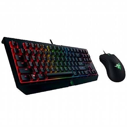 Kit Teclado e Mouse - Kit Gamer Razer - Teclado Mecânico Blackwidow Tournament V2 Chroma + Mouse Deathadder Essential