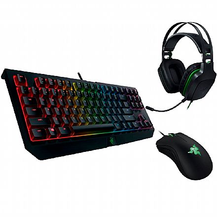 Kit Teclado e Mouse - Kit Gamer Razer - Teclado Mecânico Blackwidow Tournament V2 Chroma + Mouse Deathadder Essential + Headset Electra V2