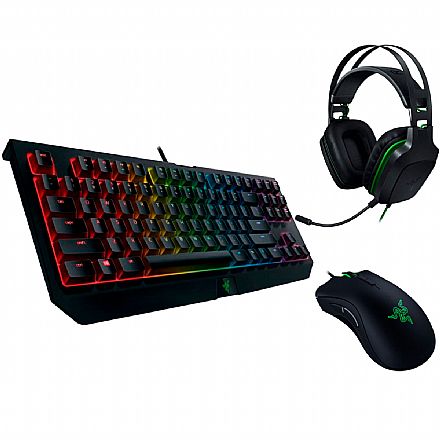 Kit Teclado e Mouse - Kit Gamer Razer - Teclado Mecânico Blackwidow Tournament V2 Chroma + Mouse Deathadder Elite + Headset Electra V2