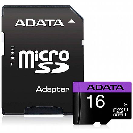 Cartão de Memória - Cartão 16GB Micro SD com adaptador SD - Classe 10 - Adata AUSDH16GUICL10-RA1