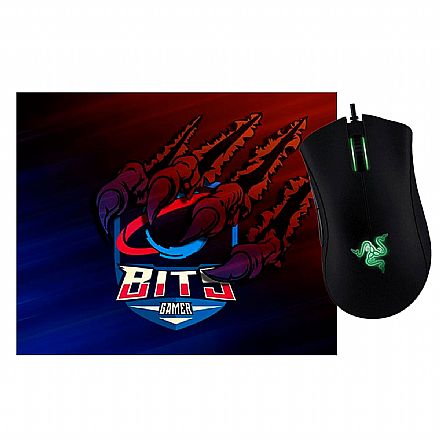 Kit Teclado e Mouse - Kit Gamer Mouse Deathadder Essential Razer + Mousepad Bits Raptor Grande