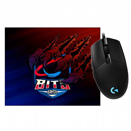 Kit Teclado e Mouse - Kit Gamer Mouse G203 Prodigy Logitech + Mousepad Bits Raptor Grande