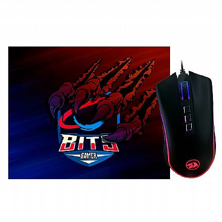 Kit Teclado e Mouse - Kit Gamer Mouse King Cobra Chroma Redragon + Mousepad Bits Raptor Grande