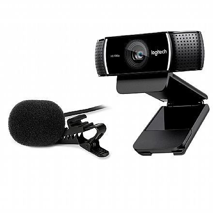 Webcam - Kit Streamer – Webcam Logitech C922 + Microfone de Lapela Sharkoon SM1