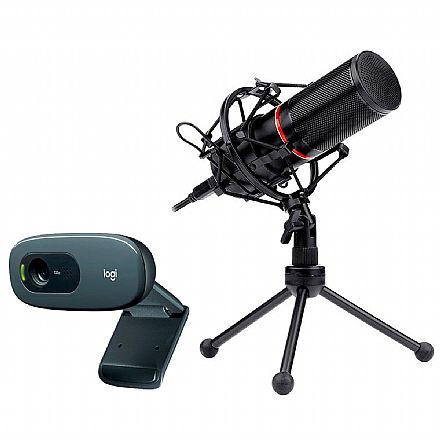 Webcam - Kit Streamer – Webcam Logitech C270 + Microfone Condensador Redragon Blazar