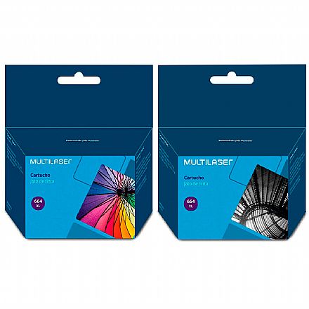 Cartucho - Pack de Cartuchos Compatíveis Multilaser HP 664XL - Preto + Colorido - para Deskjet Ink Advantage 1115 / 2136 / 4536 / 3636 / 3836 / 3635 / 3776 / 3788 / 3790 / 2676 / 4676