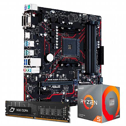 Kit Upgrade - Kit Upgrade Processador AMD Ryzen™ 5 1600 AF + Placa Mãe Asus Prime B450M GAMING/BR + Memória 8GB DDR4